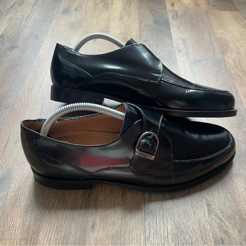 VTG Bostonian Florentine Shiny Black Leather Monk Strap Dress Shoes - Men